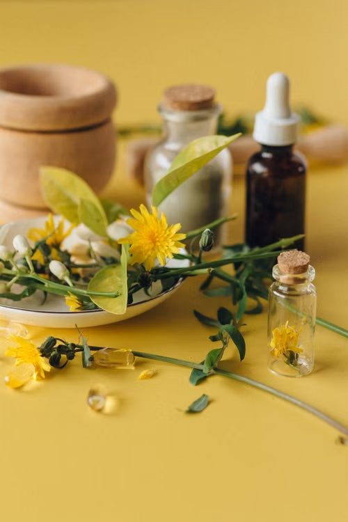 Homeopathic flowers and bottles